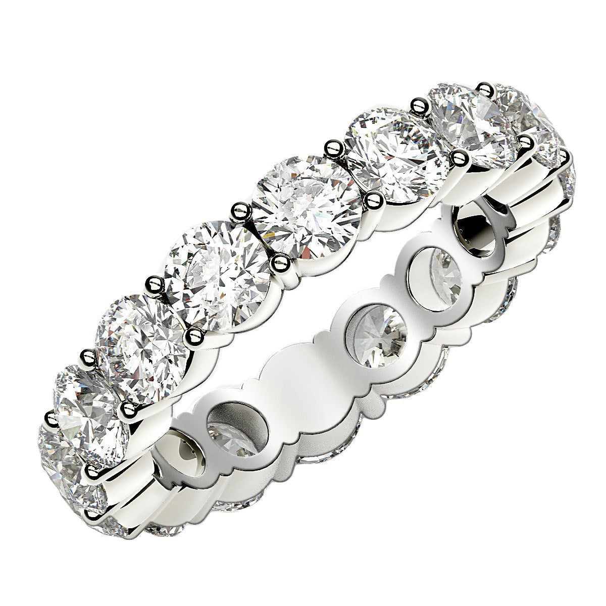 Anillo de eternidad de diamantes redondos cultivados en laboratorio de oro blanco de 14k (4 ct de peso total FG/VS2)