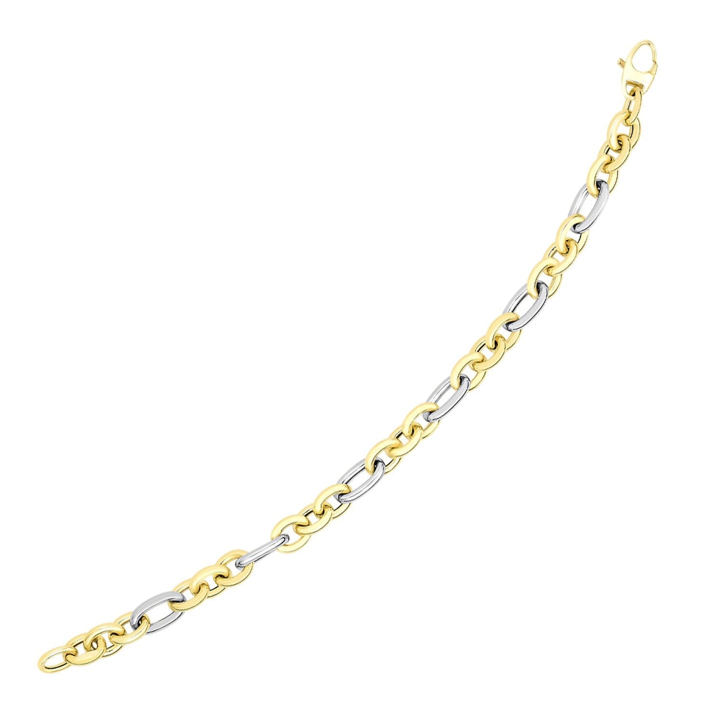 Pulsera de oro bicolor de 14k con eslabones ovalados de estilo largo y corto