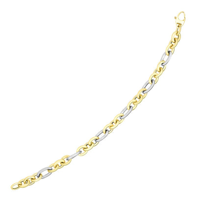 Pulsera de oro bicolor de 14k con eslabones ovalados de estilo largo y corto