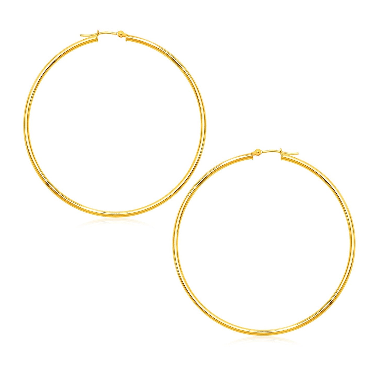 Pendientes de aro redondos grandes pulidos de oro amarillo de 14k