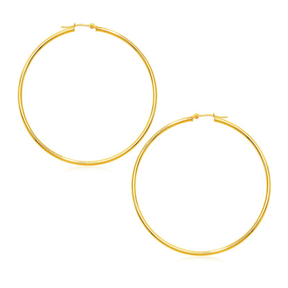 Pendientes de aro redondos grandes pulidos de oro amarillo de 14k