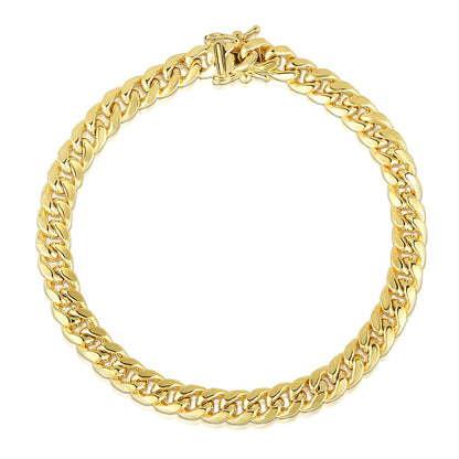 Pulsera cubana Miami semirrígida de oro amarillo de 14k y 10.5 mm