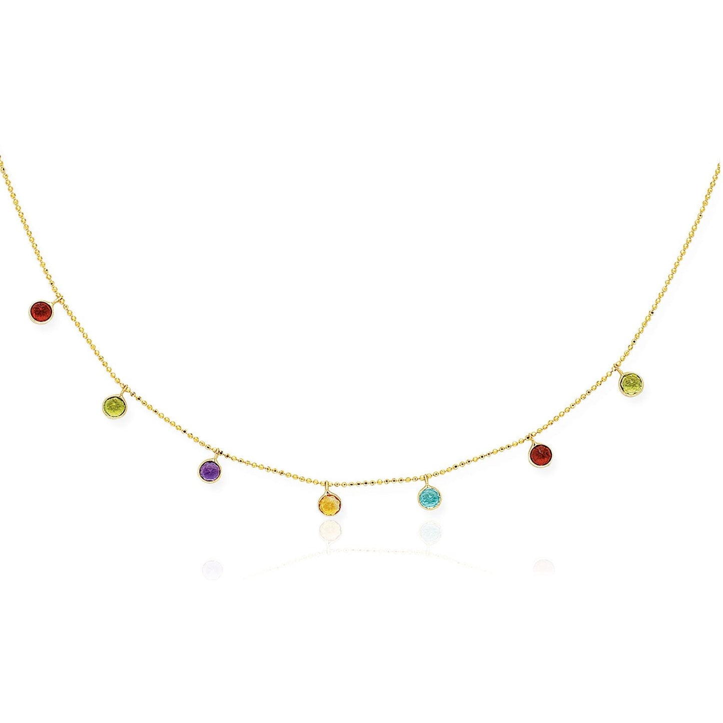 Collar de cadena de cable de oro amarillo de 14k con dijes redondos de varios tonos