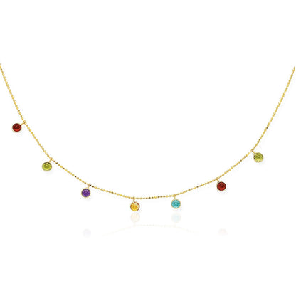 Collar de cadena de cable de oro amarillo de 14k con dijes redondos de varios tonos
