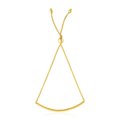 Pulsera de diseño lariat con barra curva lisa de oro amarillo de 14k