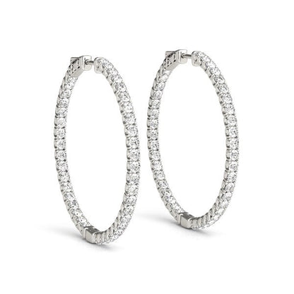 Pendientes de aro de oro blanco de 14 quilates con diamantes engastados en garra compartida (2 quilates en total)