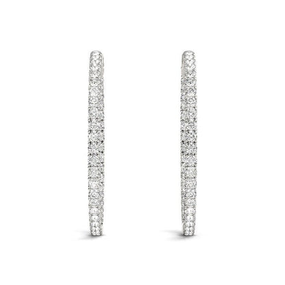 Pendientes de aro de oro blanco de 14 quilates con diamantes engastados en garra compartida (2 quilates en total)