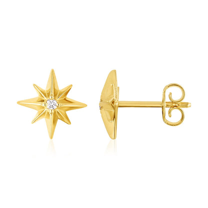 Pendientes de oro amarillo de 14 quilates con estrella polar y diamantes, alto pulido