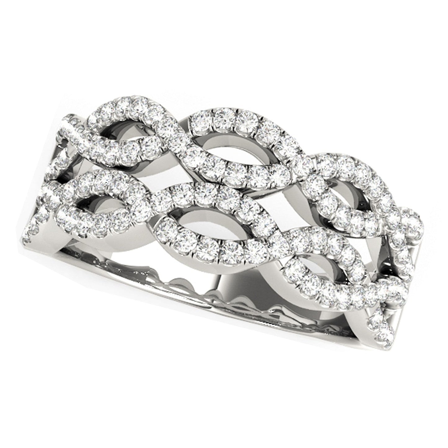 Anillo de ondas entrelazadas dobles con diamantes, en oro blanco de 14k (0,62 quilates en total)
