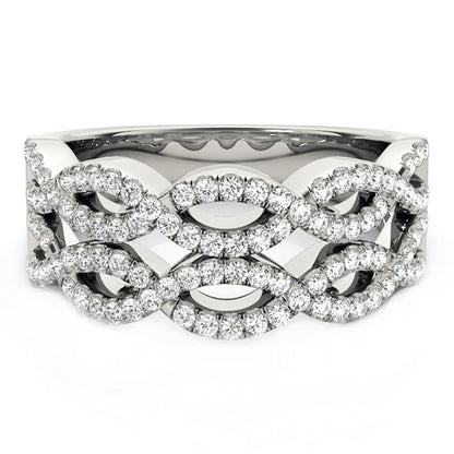 Anillo de ondas entrelazadas dobles con diamantes, en oro blanco de 14k (0,62 quilates en total)