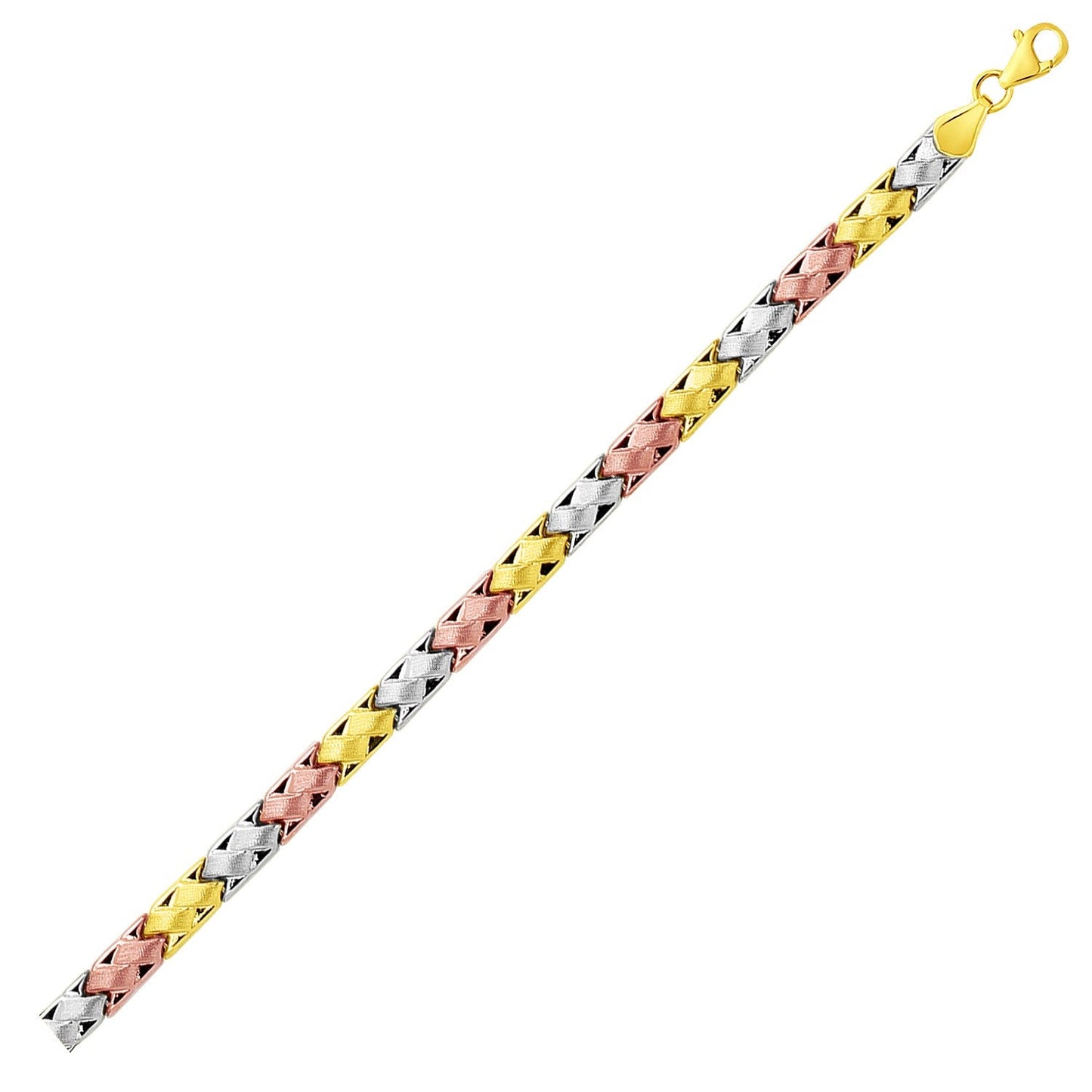 Pulsera de oro tricolor de 14k con diseño tejido
