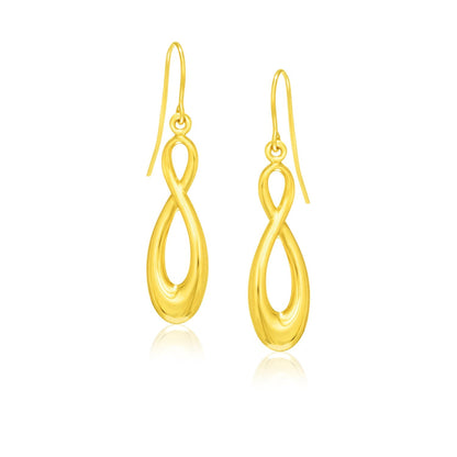 Pendientes de oro amarillo de 14 quilates pulidos con diseño de infinito