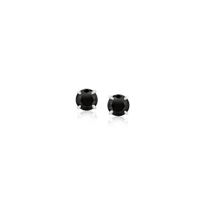 Pendientes de oro blanco de 14k con circonitas cúbicas negras de 4 mm