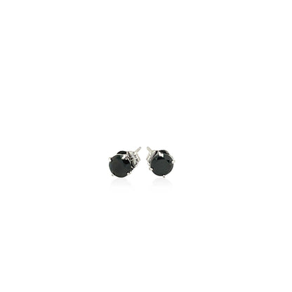Pendientes de oro blanco de 14k con circonitas cúbicas negras de 4 mm