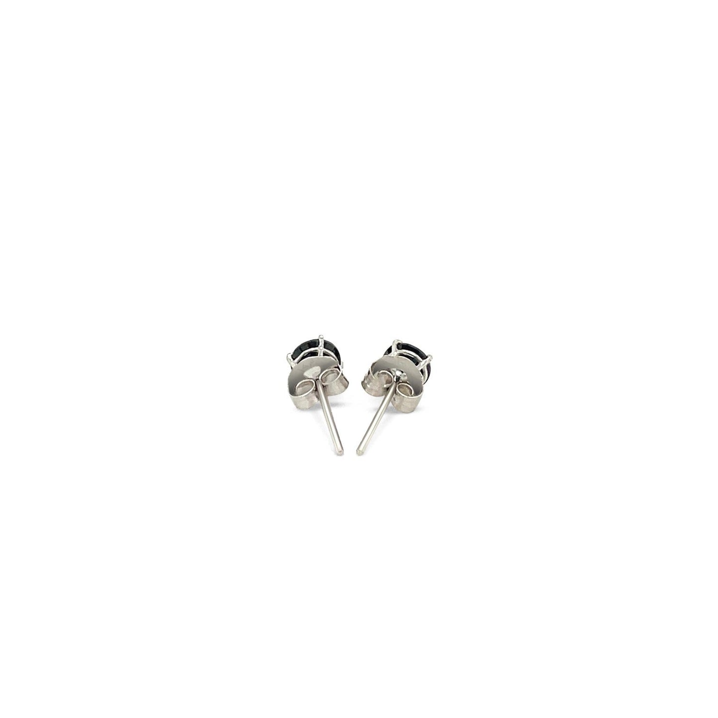 Pendientes de oro blanco de 14k con circonitas cúbicas negras de 4 mm
