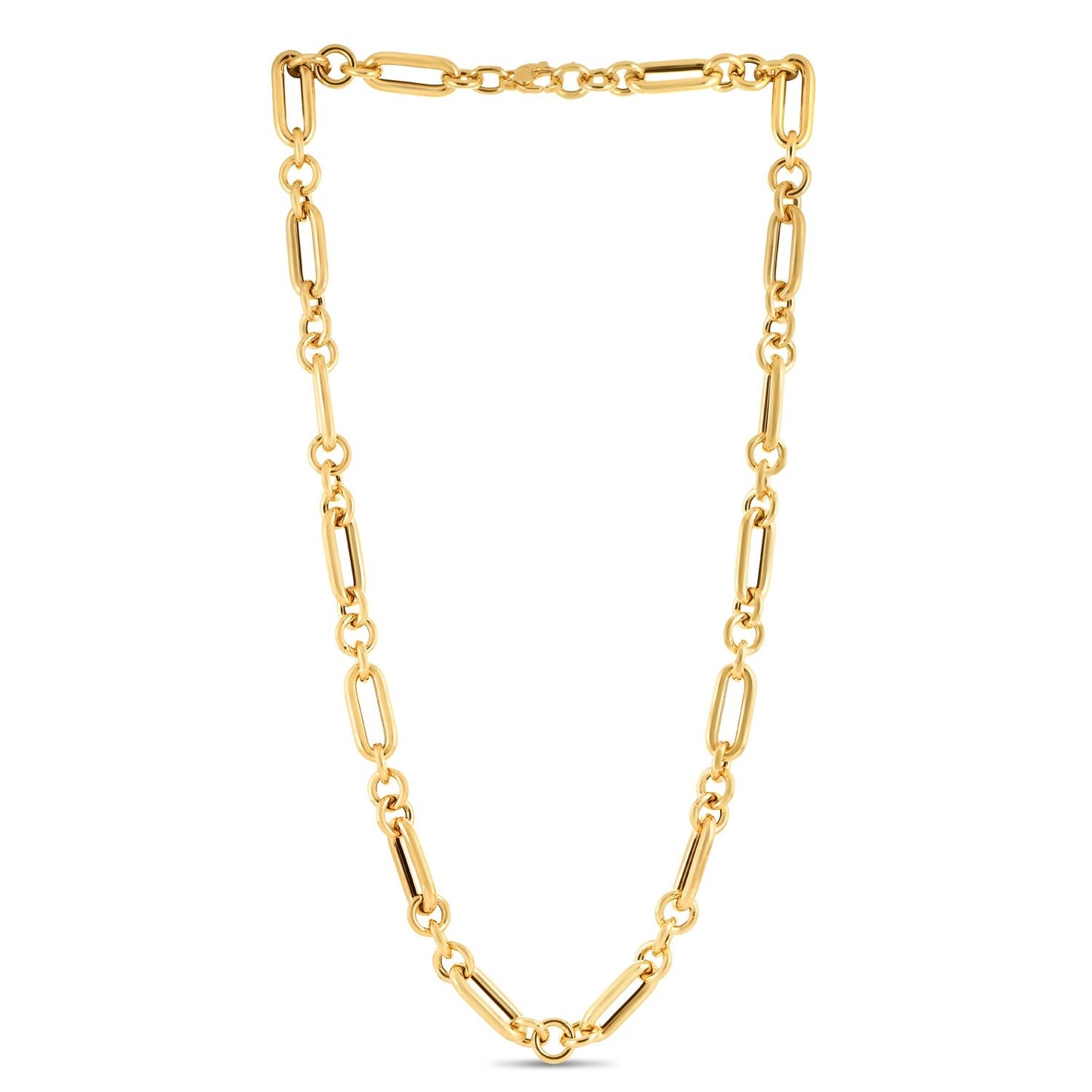 Collar de cadena de eslabones redondos alternados de oro amarillo italiano de 14k
