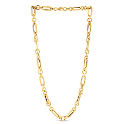 Collar de cadena de eslabones redondos alternados de oro amarillo italiano de 14k