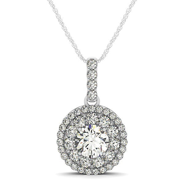 Colgante redondo de halo de diamante de oro blanco de 14k (1 1/4 TCW)