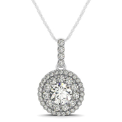 Colgante redondo de halo de diamante de oro blanco de 14k (1 1/4 TCW)