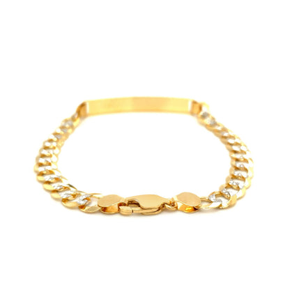 Brazalete de identificación de oro de 14k de dos tonos con cadena de eslabones estrechos de 8 1/2 pulgadas y pavé blanco