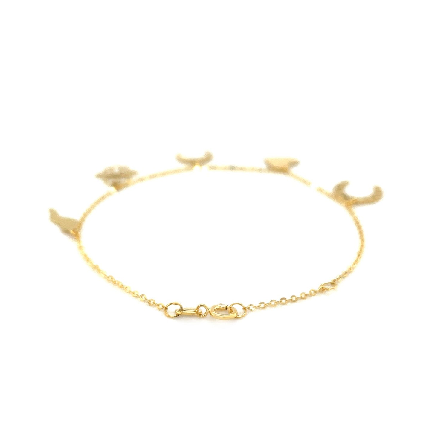 Pulsera de oro amarillo de 14k y 7 pulgadas con dijes pulidos
