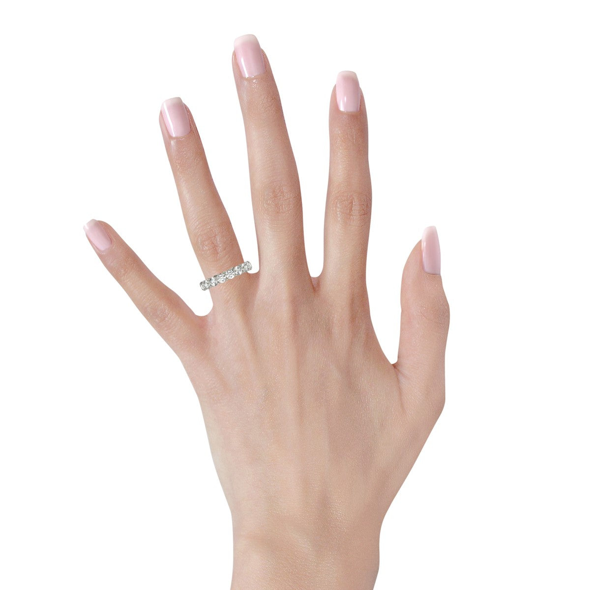 Anillo de Eternidad con Diamantes Redondos Cultivados en Laboratorio de Oro Blanco de 14k (3 quilates, FG/VS2)