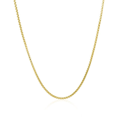 Cadena de oro amarillo de 14k tipo caja redonda de 1,35 mm