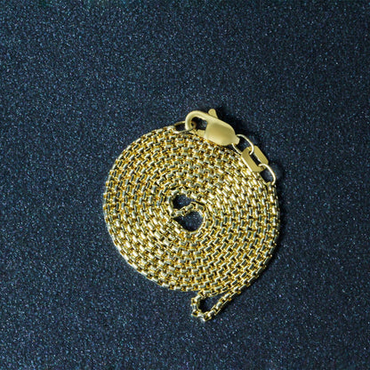 Cadena de oro amarillo de 14k tipo caja redonda de 1,35 mm