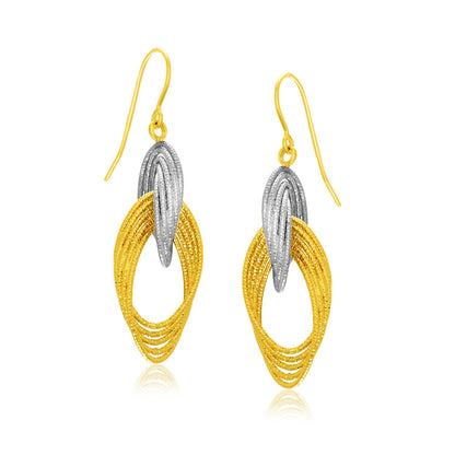 Pendientes de Oro de 14k Bicolor con Hileras Entrelazadas