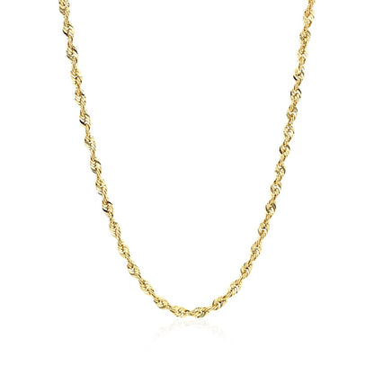 Cadena de cuerda ligera de oro amarillo de 14k de 2.5mm