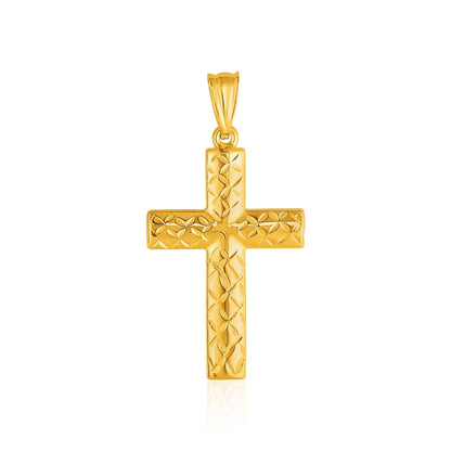 Colgante cruz reversible texturizado de oro amarillo de 14k