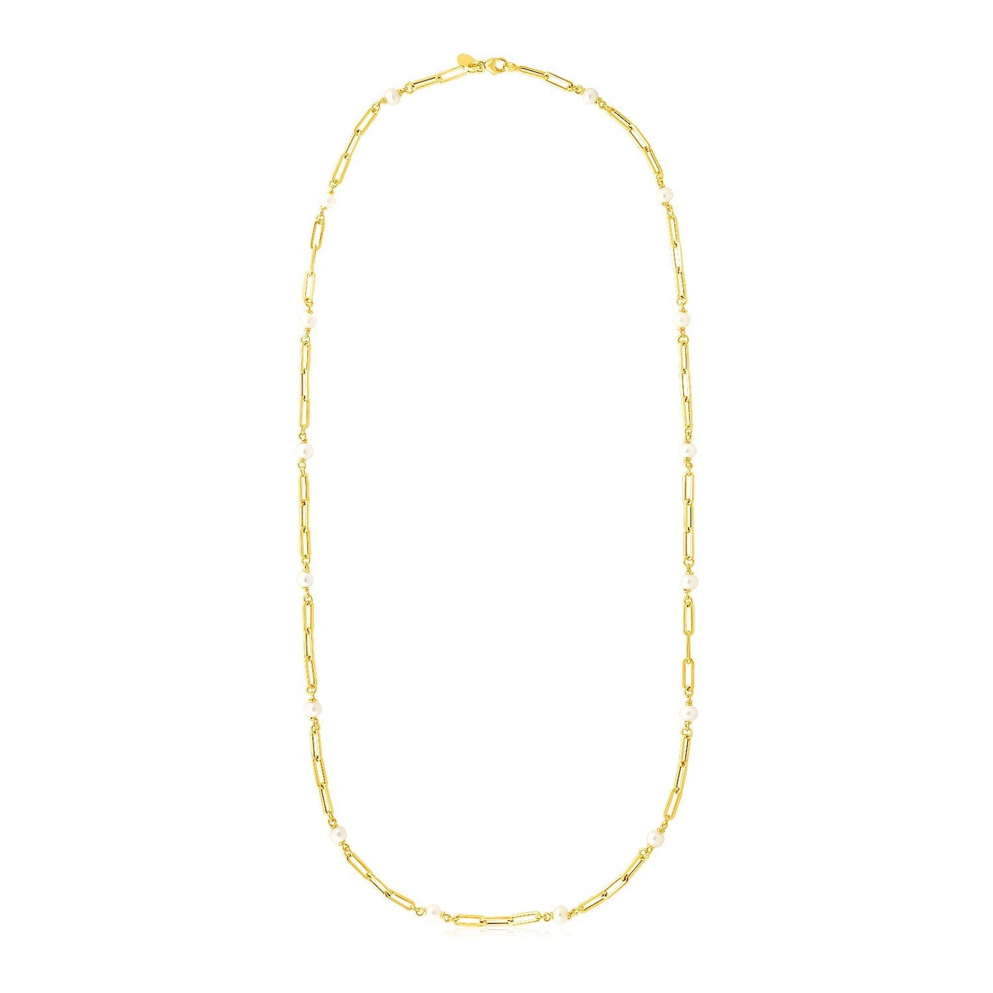 Collar de cadena paperclip de oro amarillo de 14k y perlas