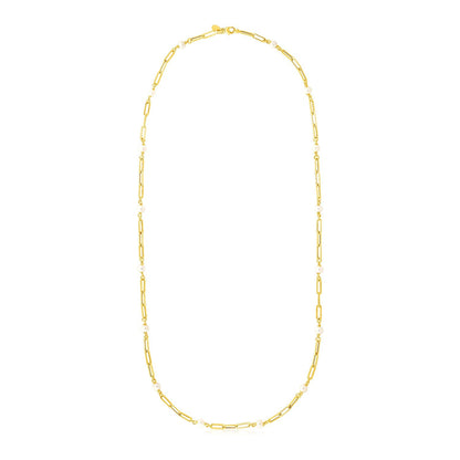 Collar de cadena paperclip de oro amarillo de 14k y perlas