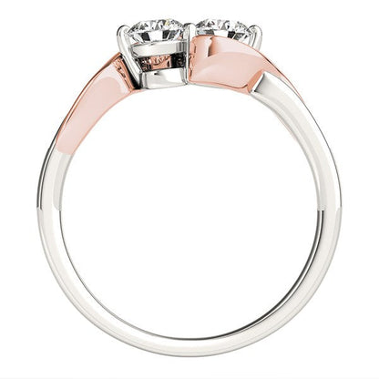 Anillo de banda curvada de dos diamantes redondos de oro blanco y rosa de 14k (5/8 ct. p.t.)