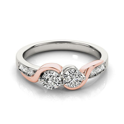 Anillo de banda curvada de dos diamantes redondos de oro blanco y rosa de 14k (5/8 ct. p.t.)
