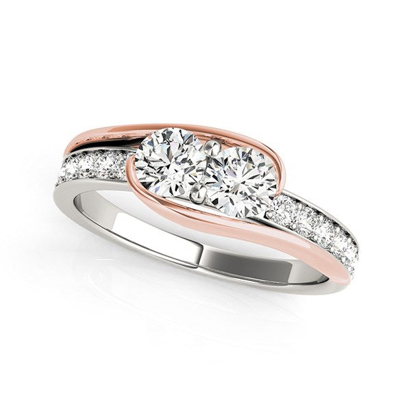 Anillo de diamantes de dos piedras en oro blanco y rosa de 14k (3/4 TCW)