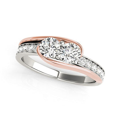 Anillo de diamantes de dos piedras en oro blanco y rosa de 14k (3/4 TCW)