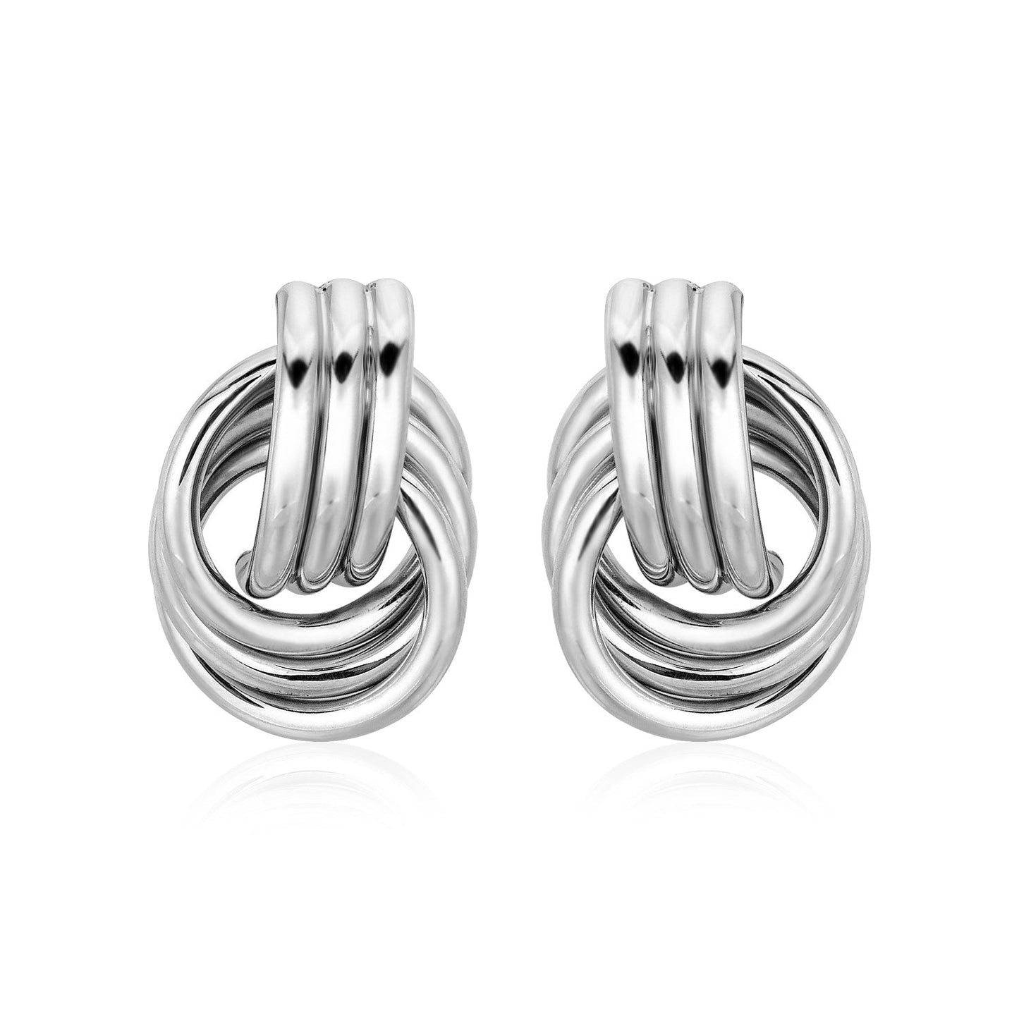 Pendientes de nudo de amor pulidos con aros entrelazados en plata de ley