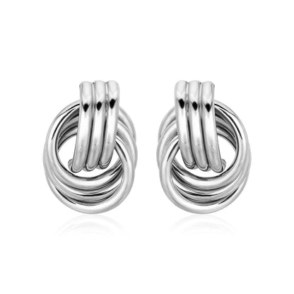 Pendientes de nudo de amor pulidos con aros entrelazados en plata de ley