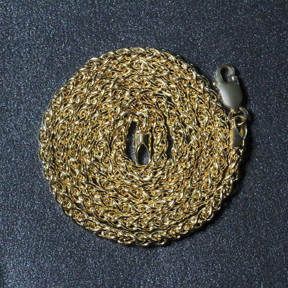 Cadena de trigo de oro amarillo de 14k y 2,8 mm de peso ligero