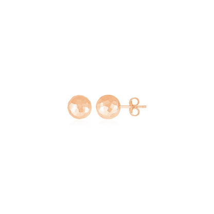Pendientes de bola de oro rosa de 14k con textura facetada