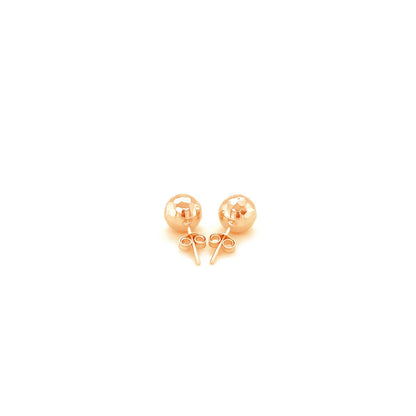 Pendientes de bola de oro rosa de 14k con textura facetada