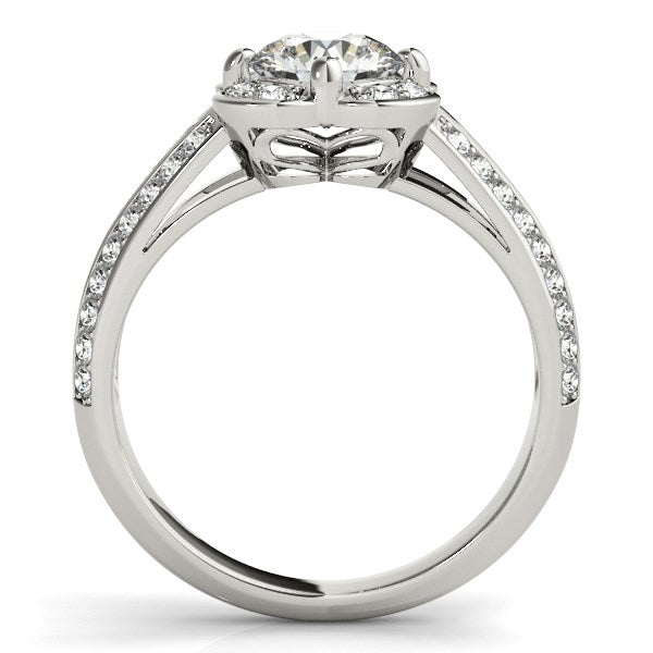 Anillo de compromiso con motivo floral y diamante redondo en oro blanco de 14k (1 3/8 cttw)