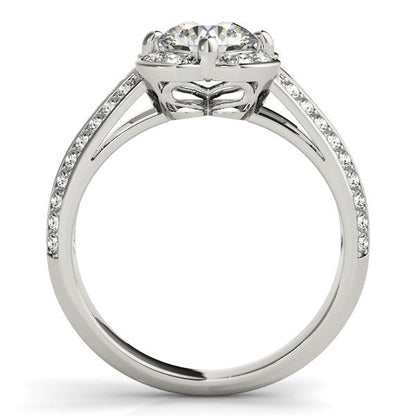 Anillo de compromiso con motivo floral y diamante redondo en oro blanco de 14k (1 3/8 cttw)