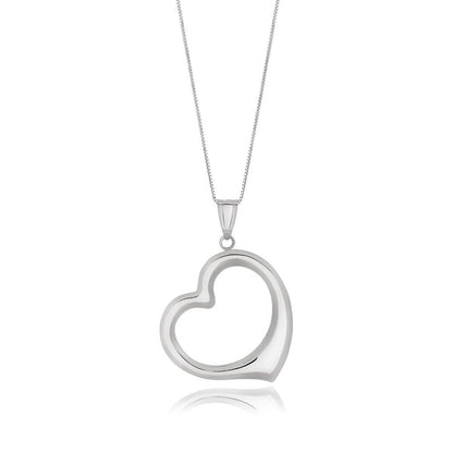 Colgante de oro blanco de 14k con corazón flotante