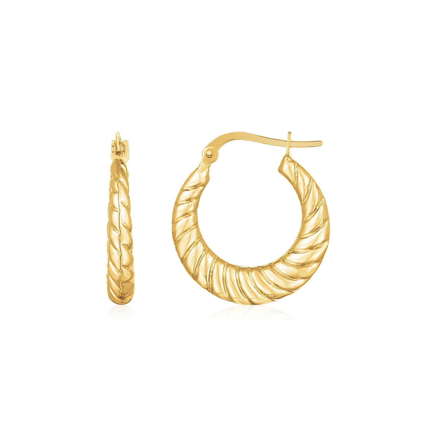 Pendientes de aro pulidos de oro amarillo de 14 quilates con cable trenzado y diseño gradual