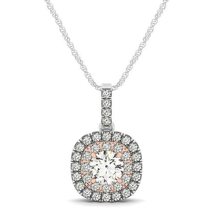 Colgante de diamante con halo en forma de cojín de oro blanco y rosa de 14k (1/2 cttw)