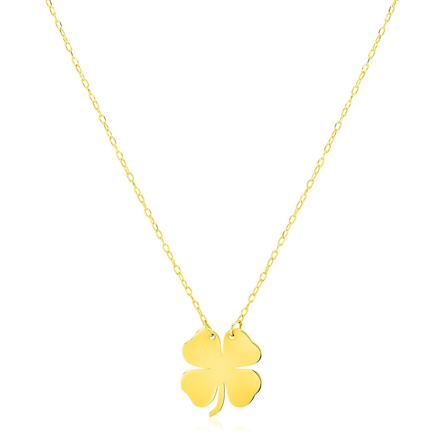 Collar de trébol de cuatro hojas de oro amarillo de 14 quilates