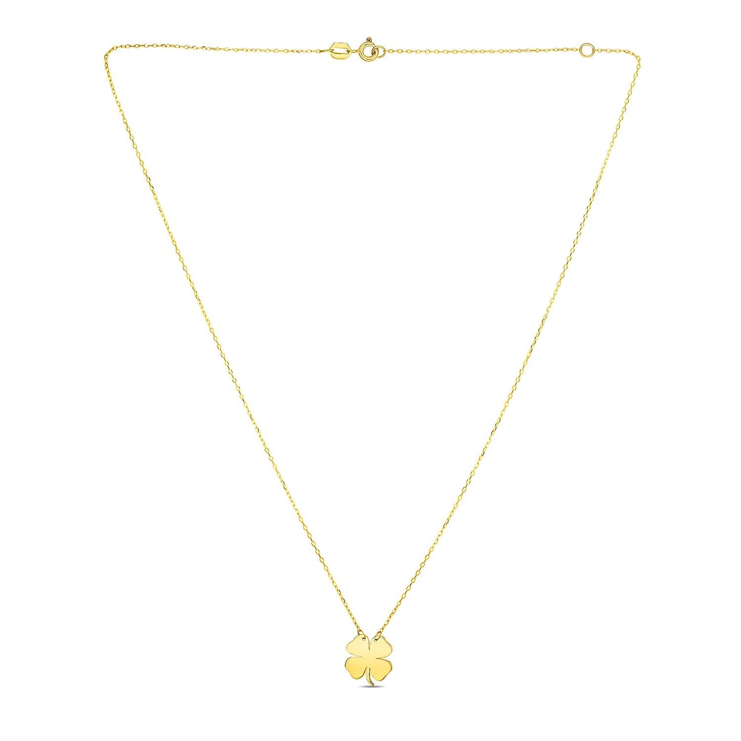 Collar de trébol de cuatro hojas de oro amarillo de 14 quilates