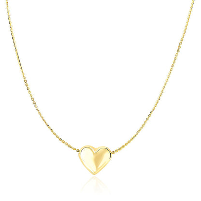Collar de cadena de oro amarillo de 14k con dije de corazón inflado deslizante